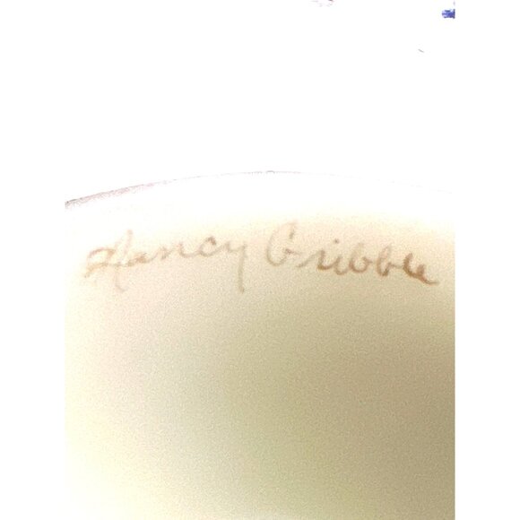 Vintage Fenton Custard Glass Ruffled Edge Hand Painted Floral Pedestal Bowl Sign - Picture 5 of 5